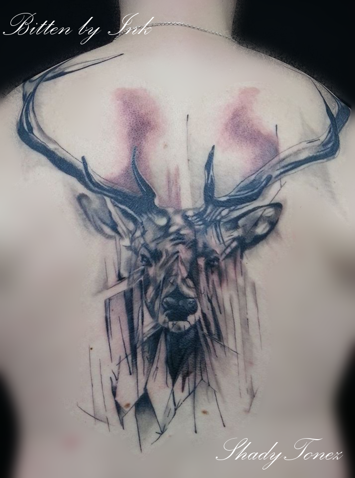 Stag black & grey realistic tattoo by ShadyTonez